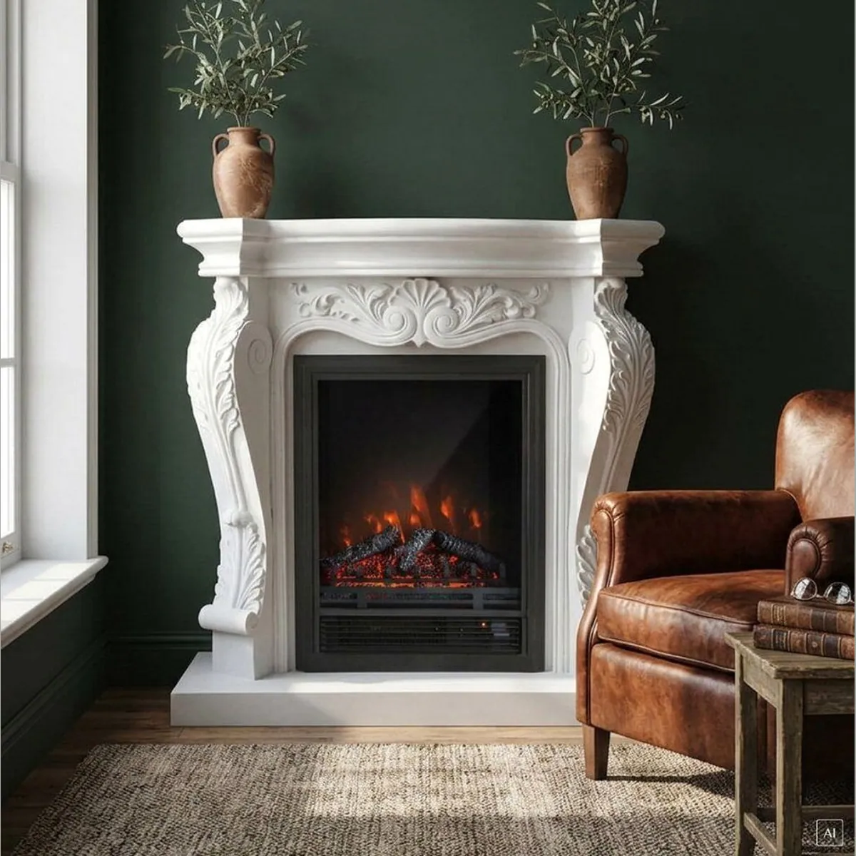 abc HOME Elektrokamin Barockstil, Heizfunktion, Fernbedienung, dimmbare Flammen