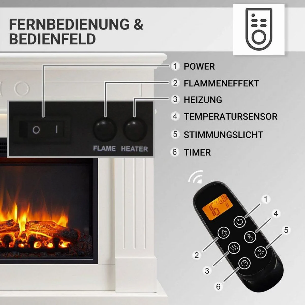 Balderia Elektrokamin Leandros, 3D-Flammeneffekt, LED Ambientebeleuchtung, 2000W 4
