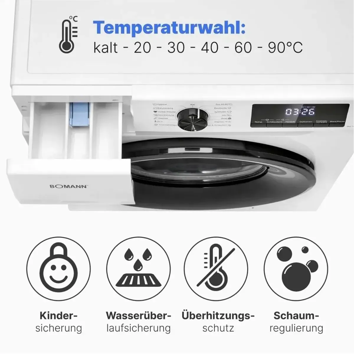 BOMANN WA 7185 WS Waschmaschine, 8 kg, 1400 U/min, vielseitige Programme 5