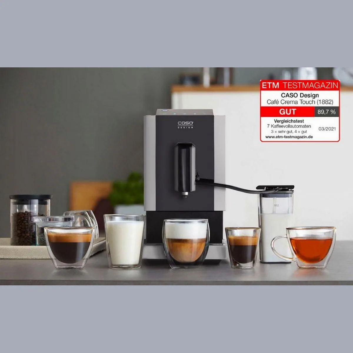 Caso Kaffeevollautomat Café Crema Touch, einfache Bedienung, herausnehmbare Brüheinheit, platzsparendes Design