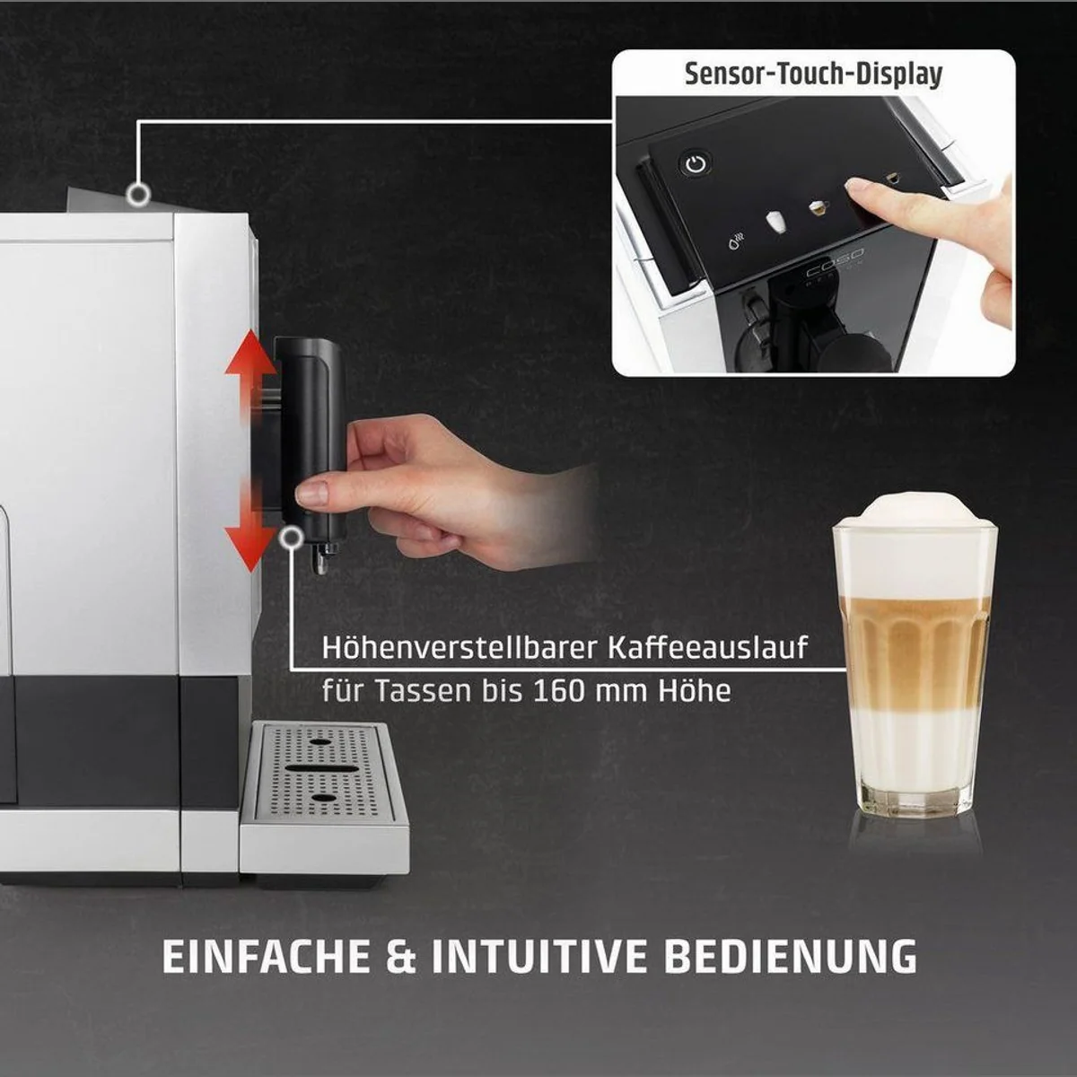 Caso Kaffeevollautomat Café Crema Touch, einfache Bedienung, herausnehmbare Brüheinheit, platzsparendes Design 5