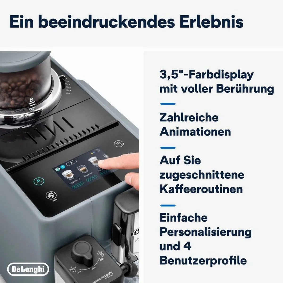 De'Longhi Rivelia EXAM440.55.G, 16 Kaffee-Rezepte, Bean-Switch-System, Touchdisplay 5