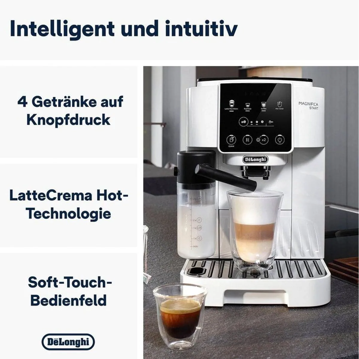 De'Longhi Kaffeevollautomat Magnifica Start ECAM220.61.W, 4 Rezepte, perfekter Milchschaum, einfache Bedienung 2