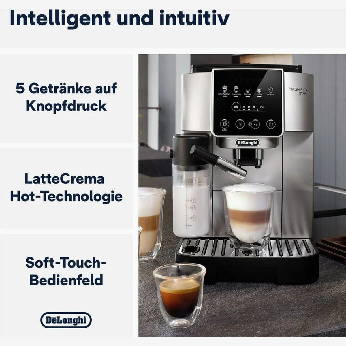 De'Longhi Kaffeevollautomat Start Milk ECAM220.80.SB, einfache Bedienung, Milchkaraffe inklusive 5