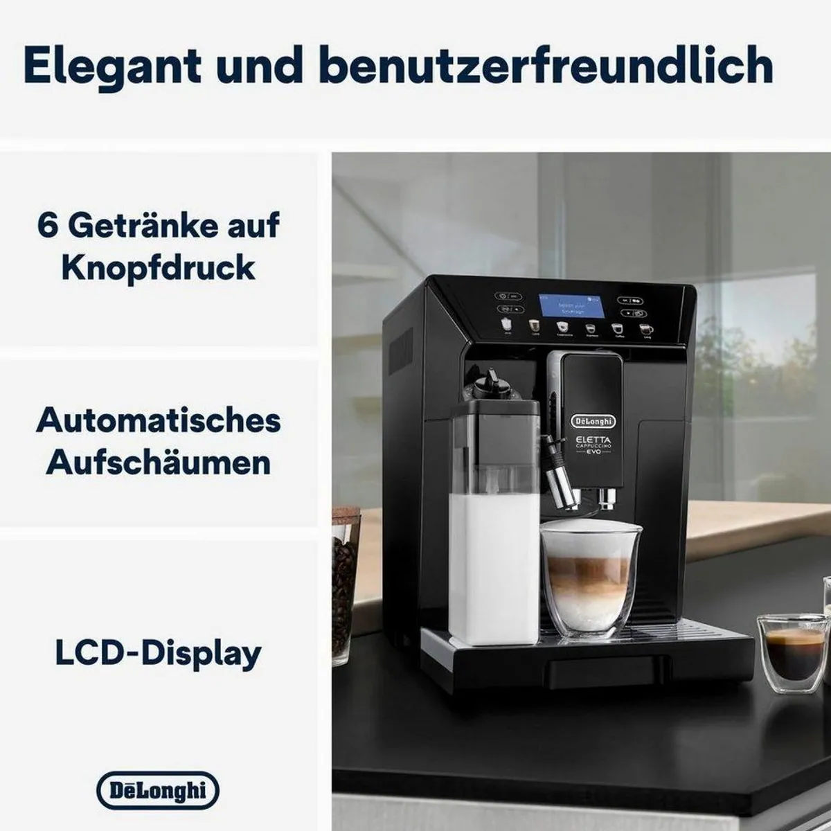 De'Longhi Eletta Evo ECAM46.860.B, vielseitige Kaffeezubereitung, integriertes Mahlwerk 2