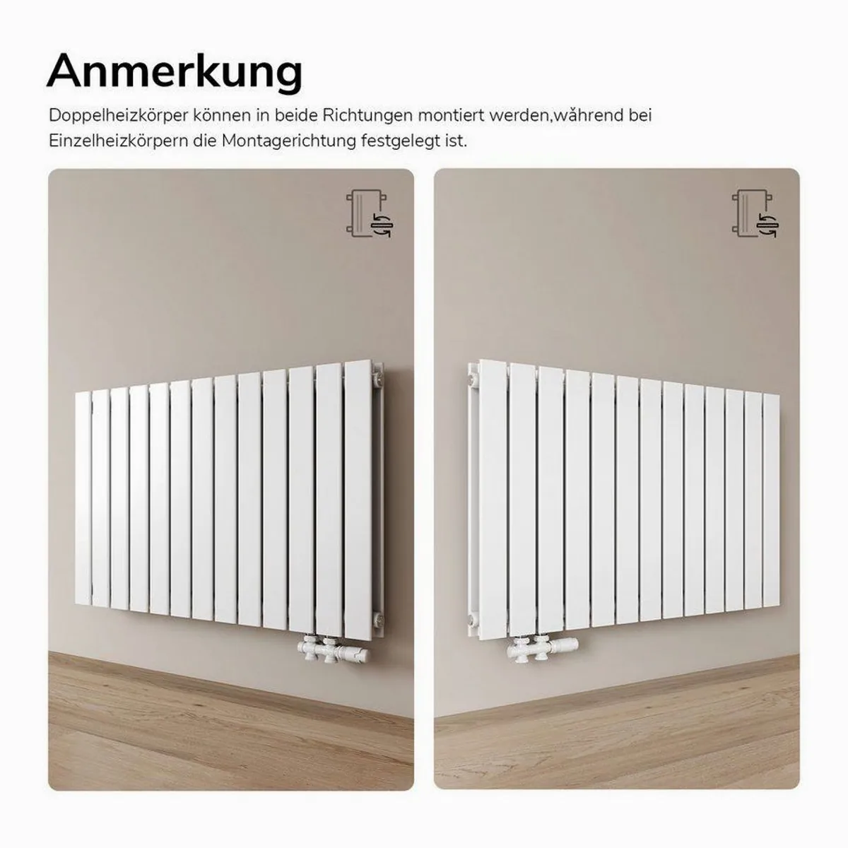 EMKE Heizkörper Doppellagig Flach Horizontal, hohe Heizleistung, kompakte Bauweise, elegantes Design 4