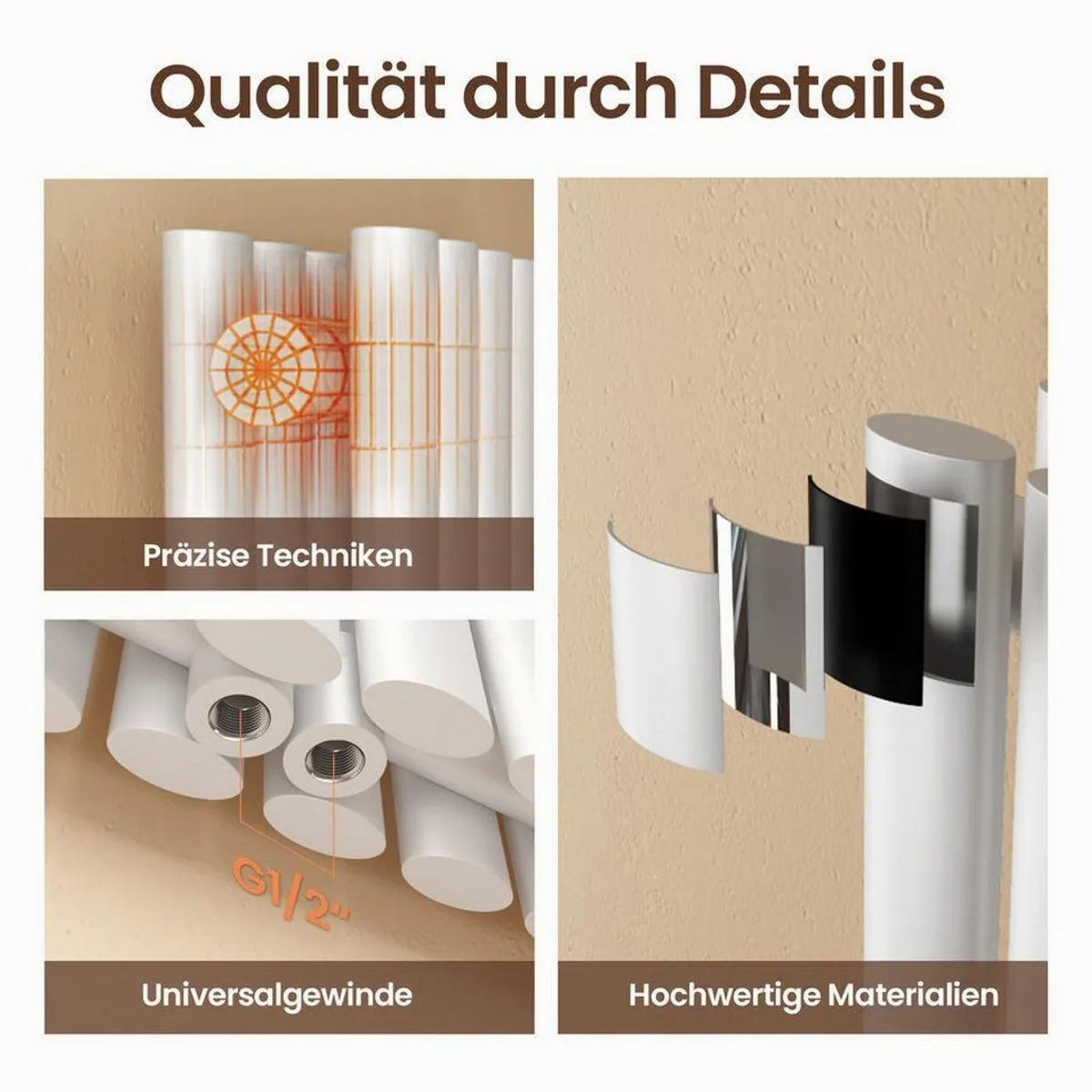 EMKE Heizkörper Doppellagig, ovales Rohr, 2175W für 20qm Raum — Hochleistung, Mittelanschluss, elegantes Design 4