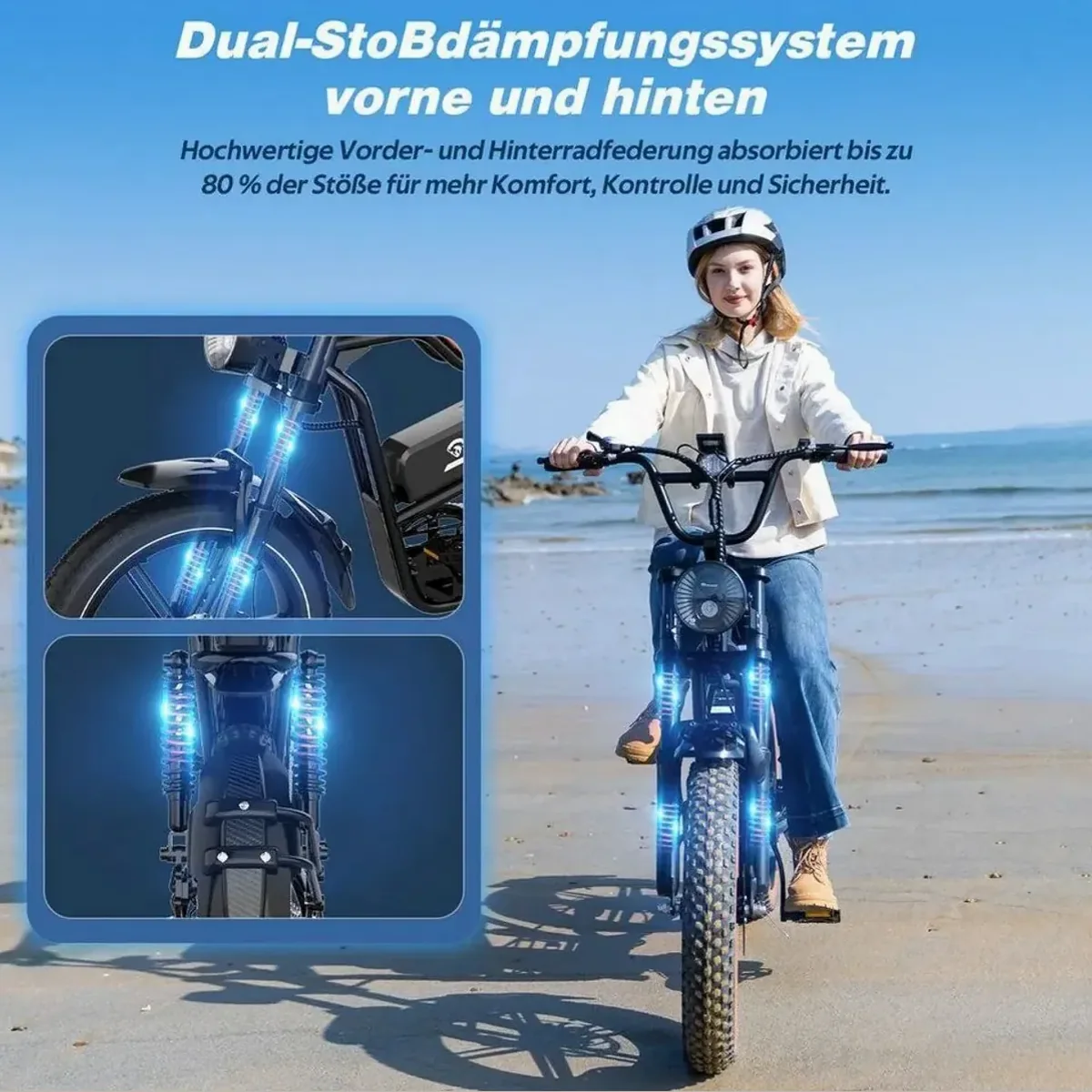 EVERCROSS TECH EK30 E-Bike, 48V Akku, 20" All-Terrain-Reifen, Shimano 7-Gang-Getriebe 3