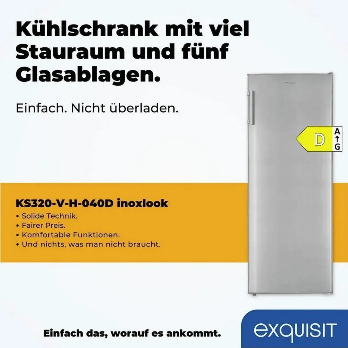 exquisit KS320-V-H-040D Vollraumkühlschrank, 242 l Volumen, 39 dB Betriebsgeräusch, 5 Ablageflächen 4