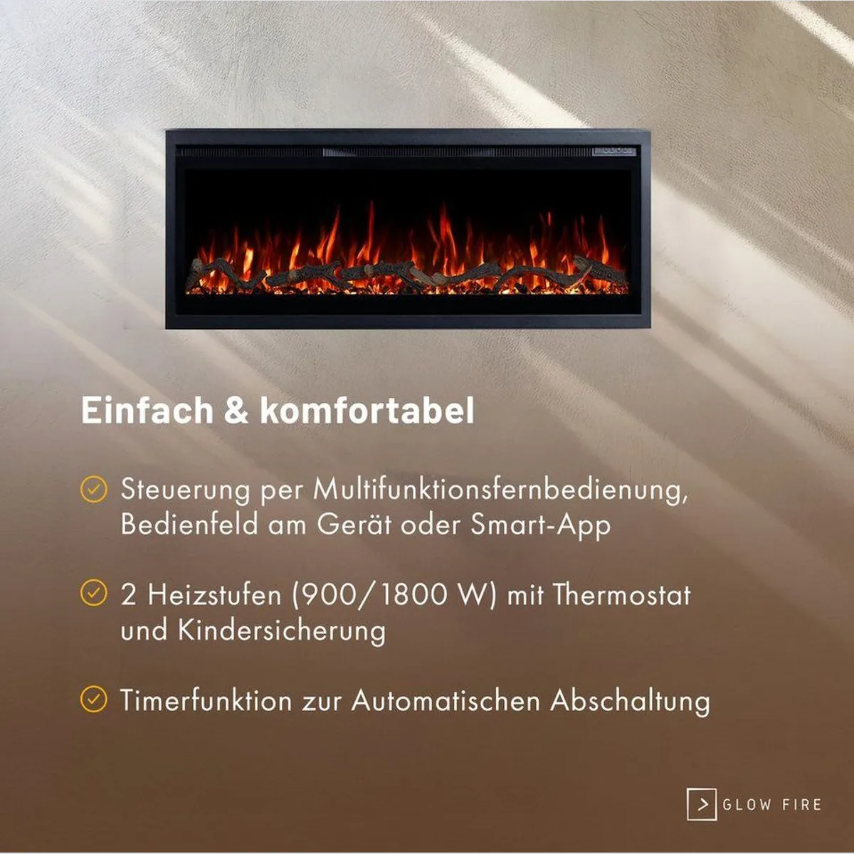 GLOW FIRE Elektrokamin Core, 3D Feuer, Heizleistung bis 1800 W, APP Steuerung 5