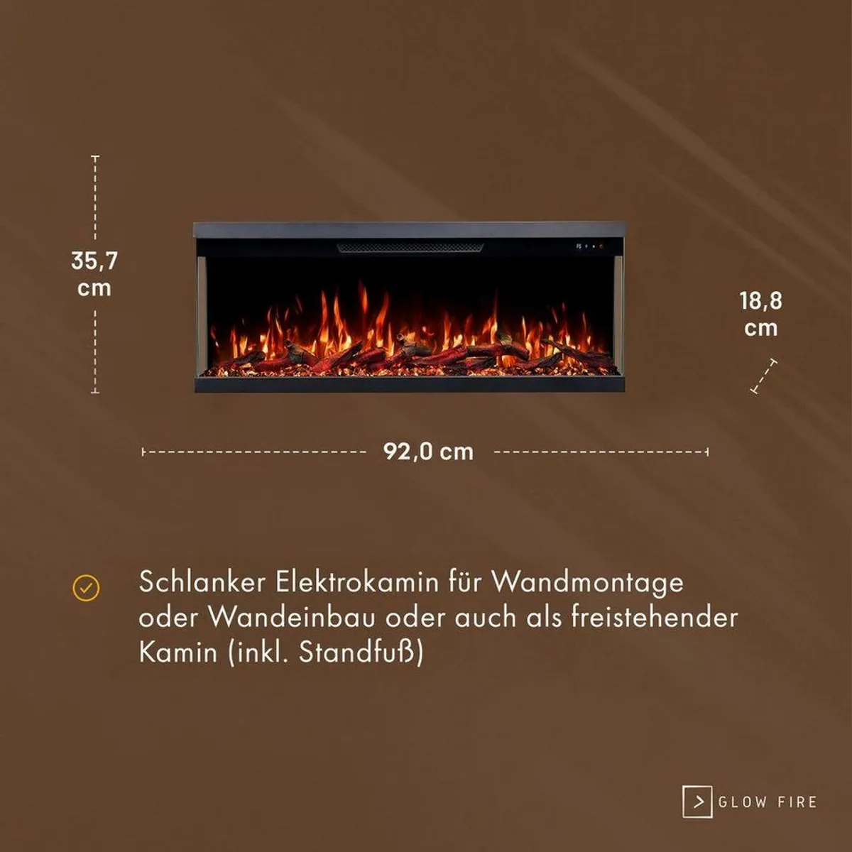 GLOW FIRE Elektrokamin Insert, 3D Feuer, Heizleistung 900-1800 W, APP Steuerung 4