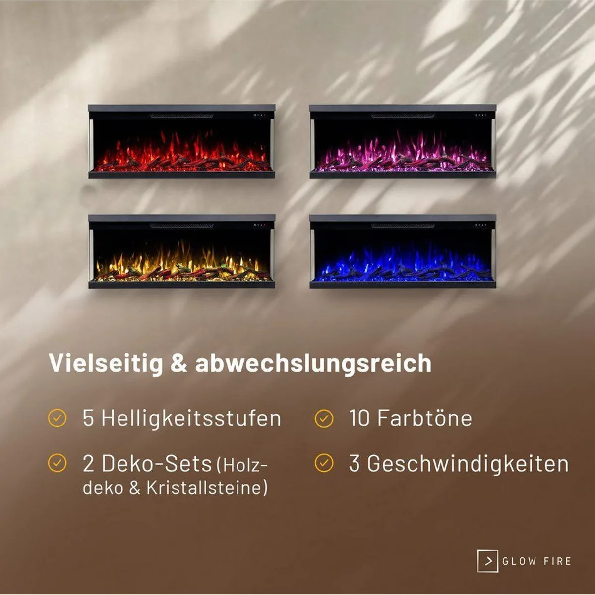 GLOW FIRE Elektrokamin Insert, 3D Feuer, Heizleistung 900-1800 W, APP Steuerung 5