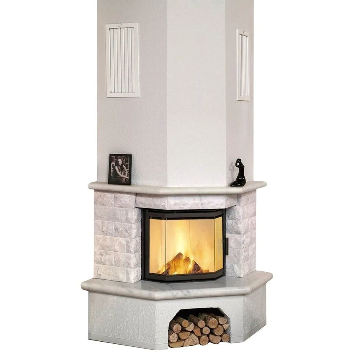 HARK Vermont Kaminbausatz, 8 kW, Marmor naturweiß, für Eckeinbau