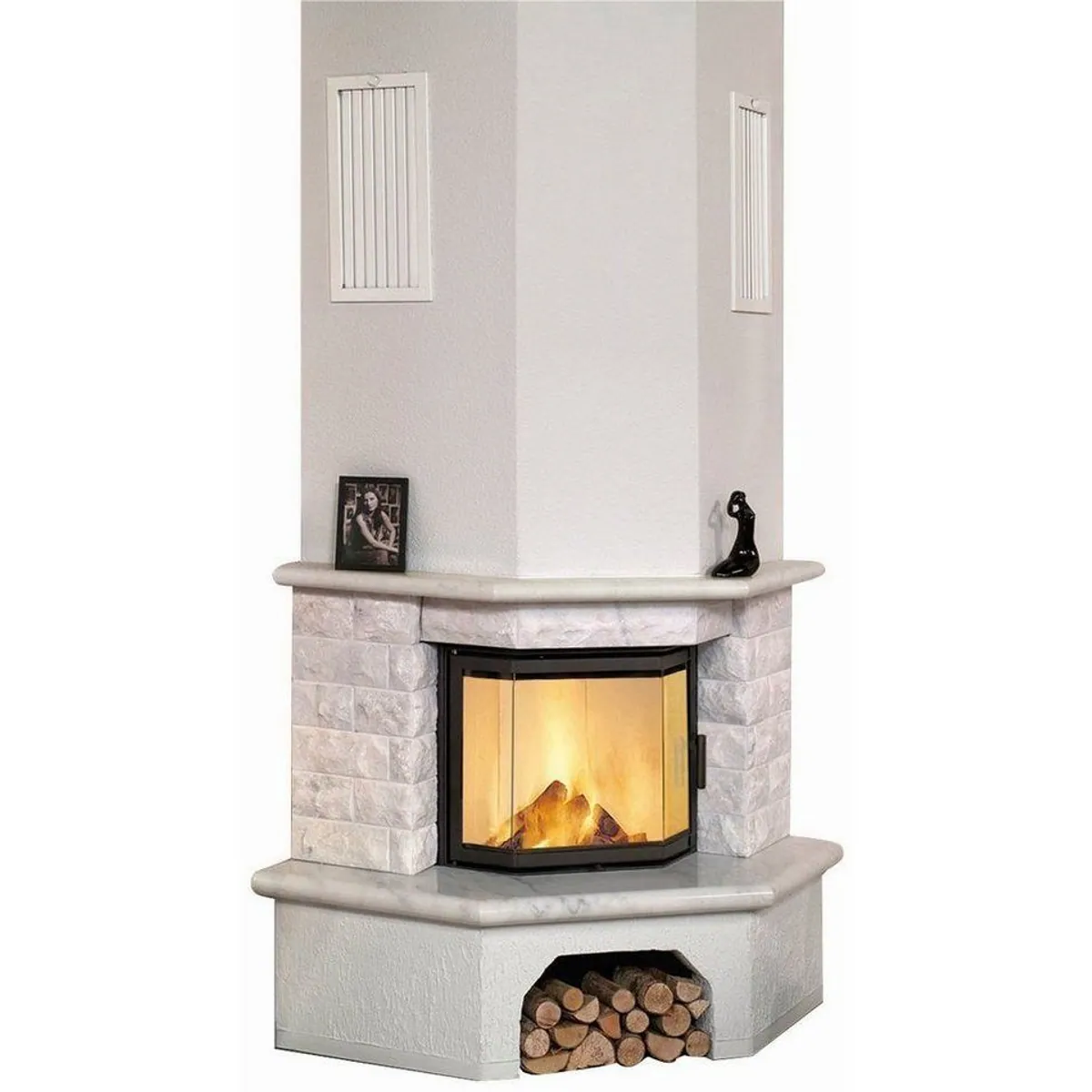HARK Vermont Kaminbausatz, 8 kW, Marmor naturweiß, für Eckeinbau 3