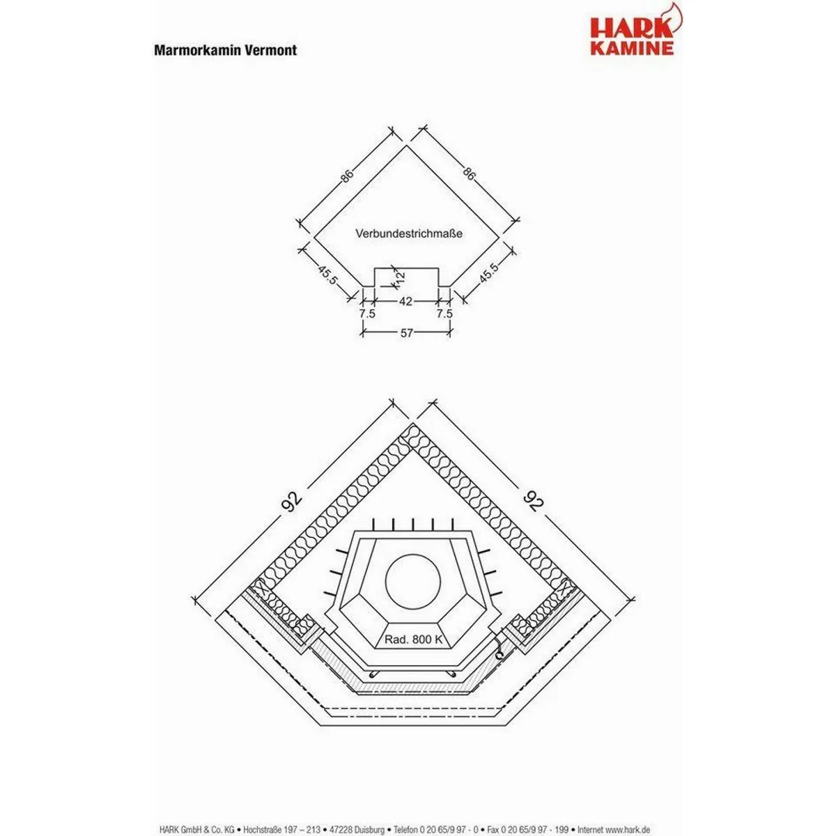 HARK Vermont Kaminbausatz, 8 kW, Marmor naturweiß, für Eckeinbau 4
