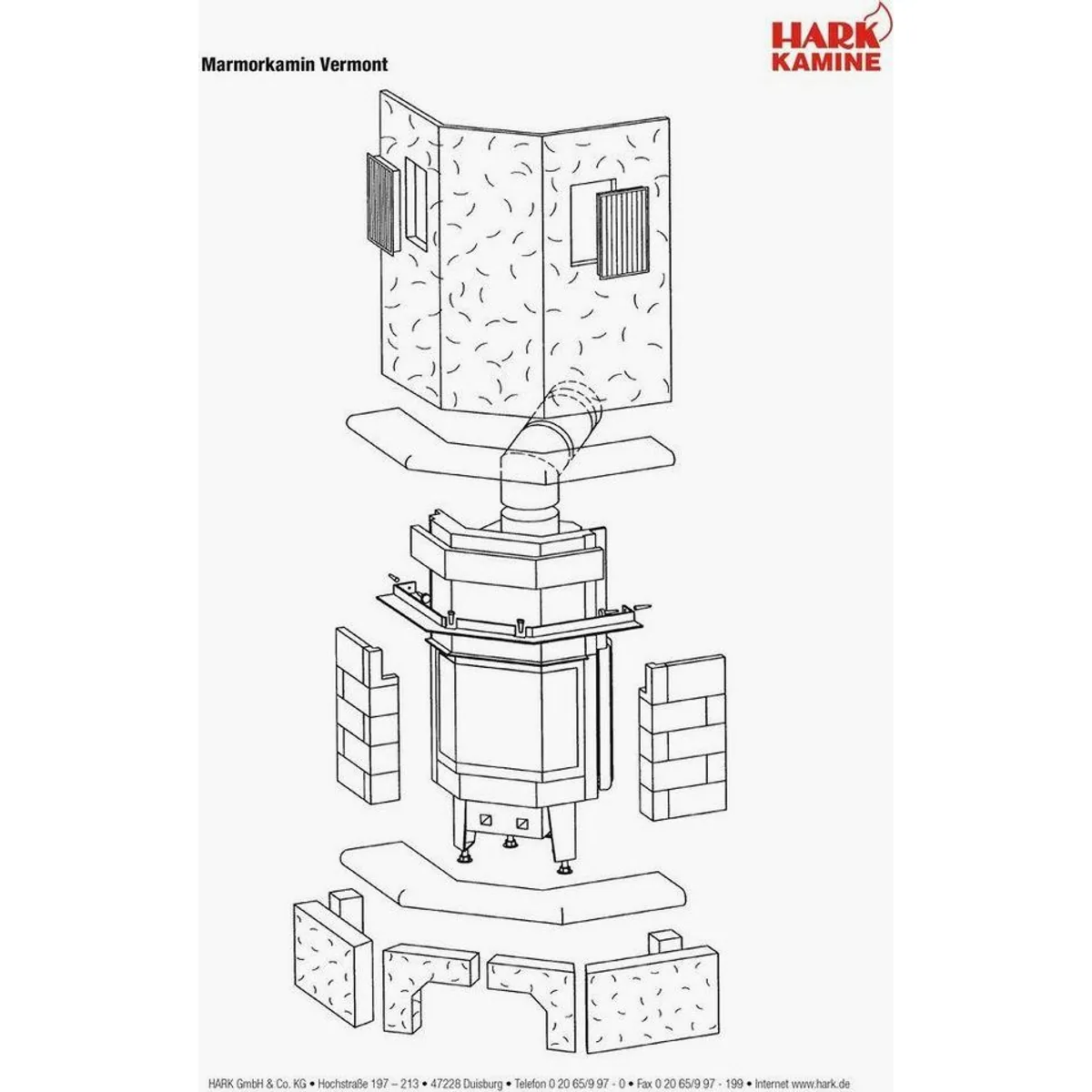 HARK Vermont Kaminbausatz, 8 kW, Marmor naturweiß, für Eckeinbau 5