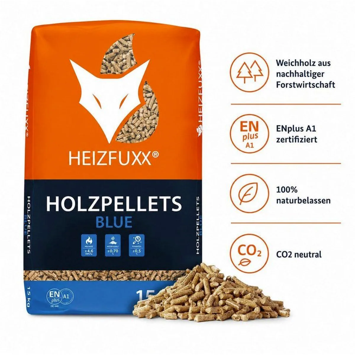 HEIZFUXX Holzpellets Blue, 300 kg, hohe Effizienz und lange Brenndauer 2