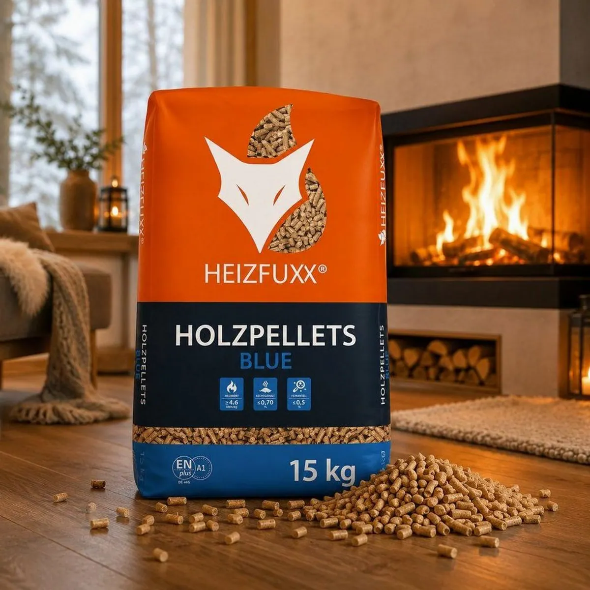 HEIZFUXX Holzpellets Blue, 300 kg, hohe Effizienz und lange Brenndauer 5