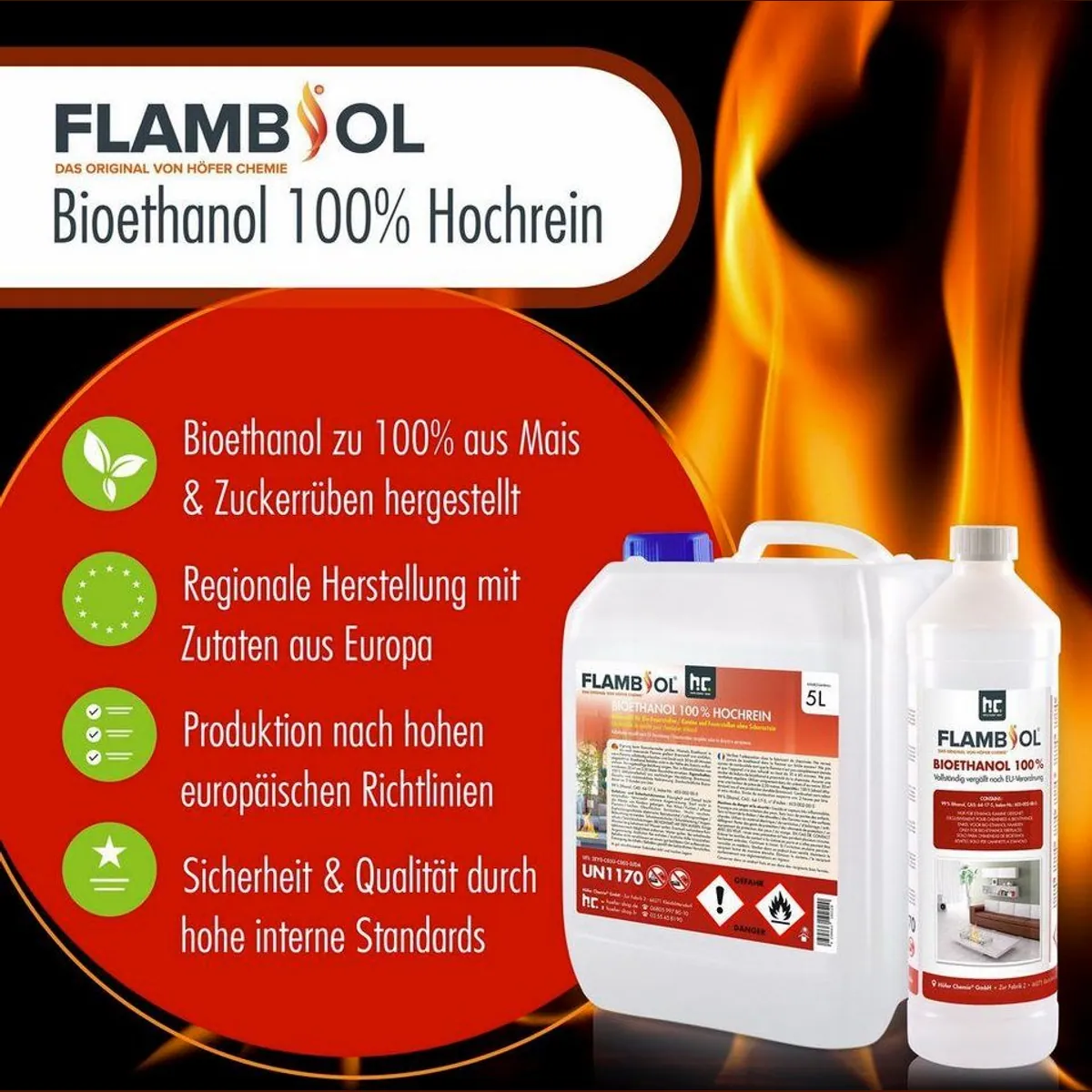 Höfer Chemie Bioethanol 100%, reiner Brennstoff für sauberes Feuer, 10 L 5