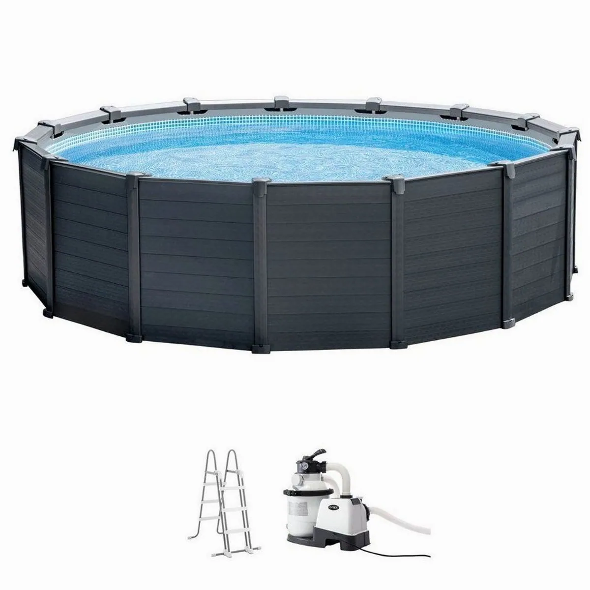 Intex Framepool Graphite Gray Panel, 478x124 cm, inkl. Sandfilter und Leiter