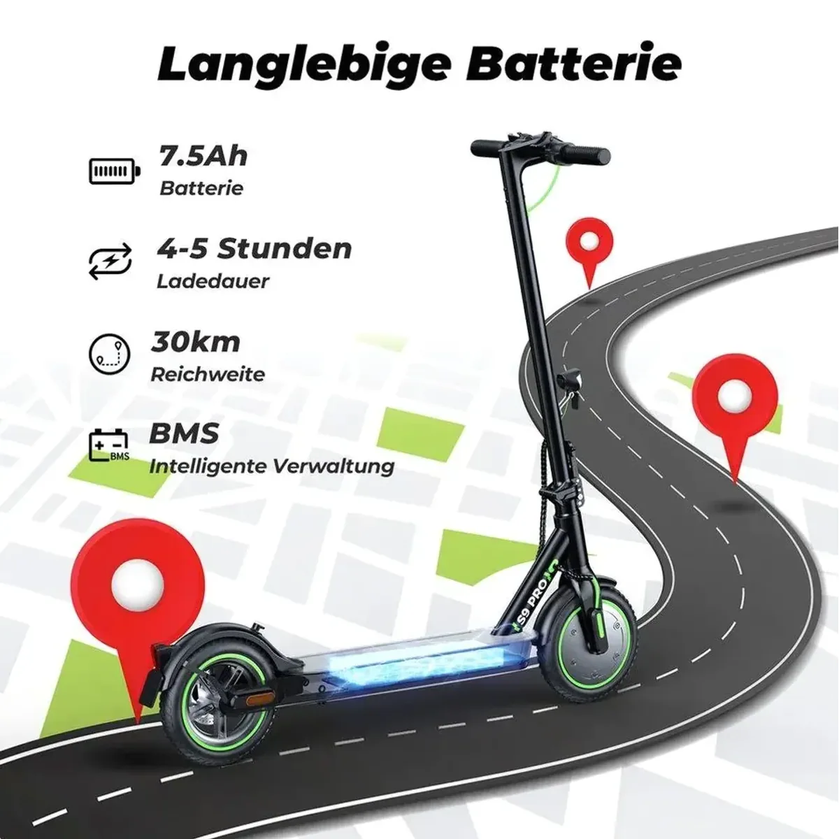 iSinwheel E-Scooter, 400W Motor, 30 km Reichweite, Straßenzulassung 4