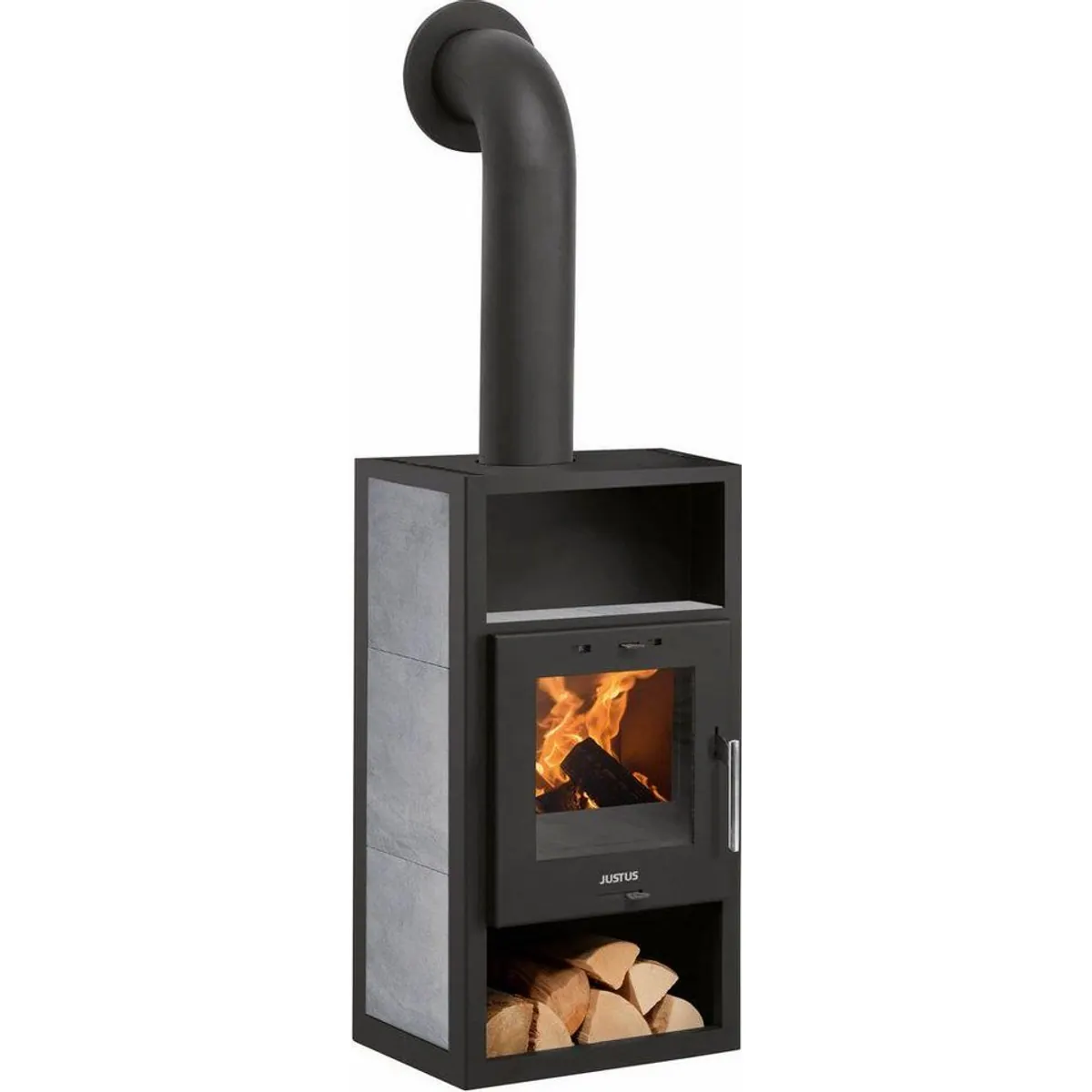 JUSTUS Kaminofen Texas, elegantes Design, 6 kW Leistung, Warmhaltefach