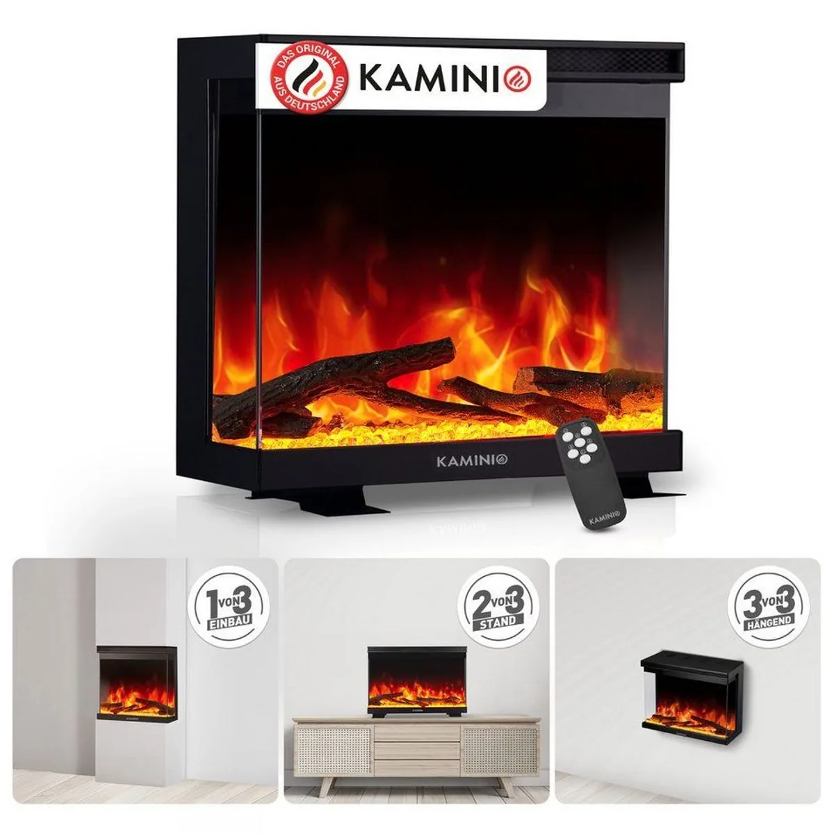 KAMINIO Elektrokamin LEA, 3-in-1 Funktion, Panoramablick, einfache Installation