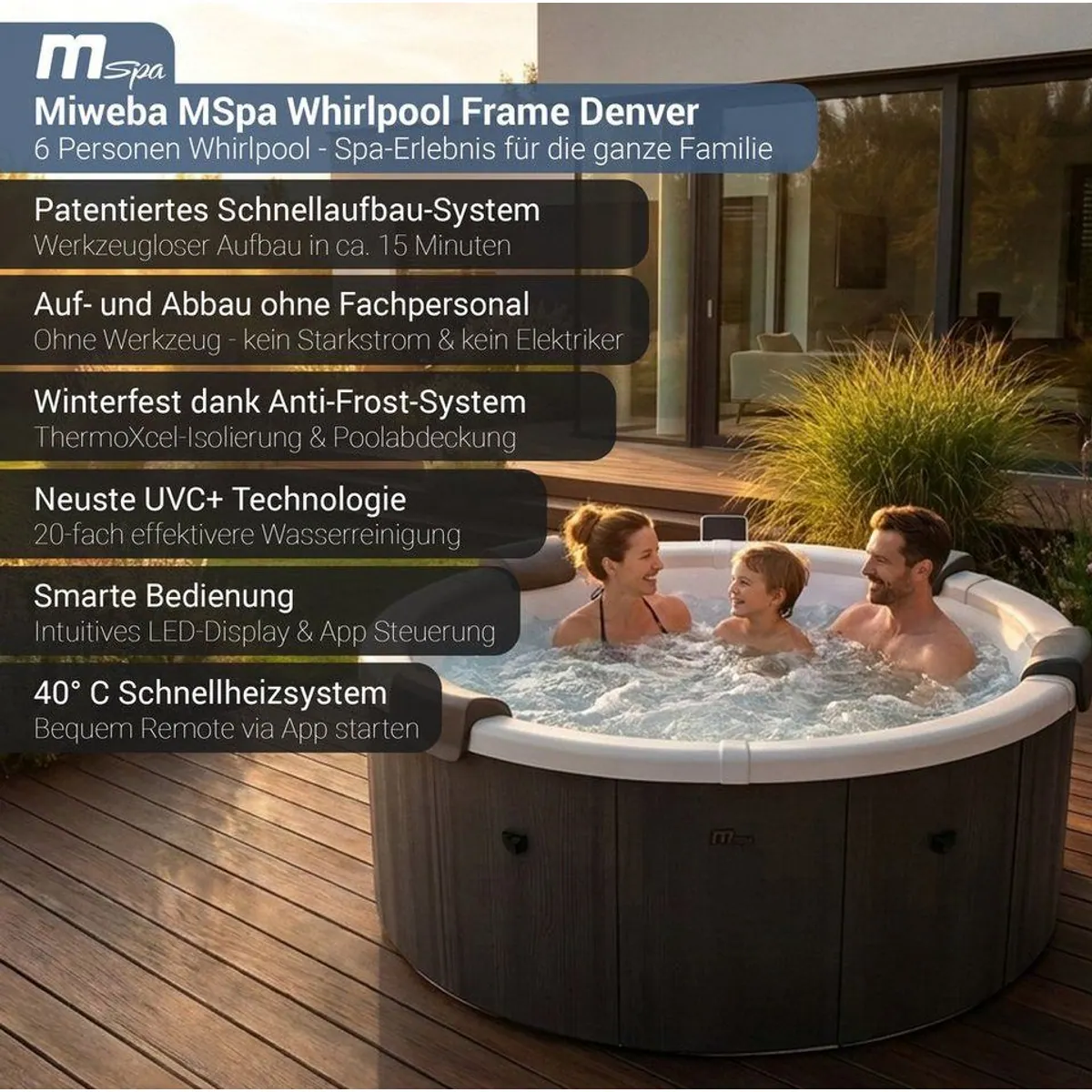 mSpa Whirlpool Frame Denver F-DE066W, 6 Personen, App-Steuerung, UVC+ Reinigung 2