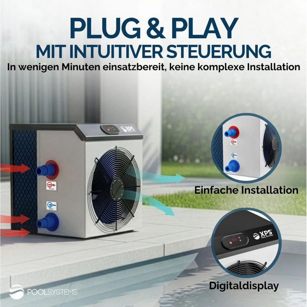 POOLSYSTEMS XPS-35 Wärmepumpe, 3.500 Watt Heizleistung, energieeffizient und kompakt 4
