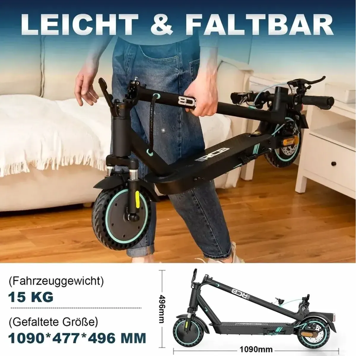 RCB TECH EV85F E-Scooter, 400 W Motor, 30 km Reichweite, klappbar 5