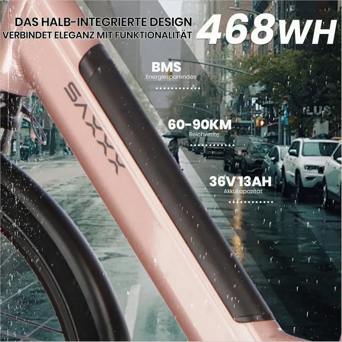 SAXXX E-Bike Cityrad, 28 Zoll, 90 km Reichweite, 250 W Motor 3