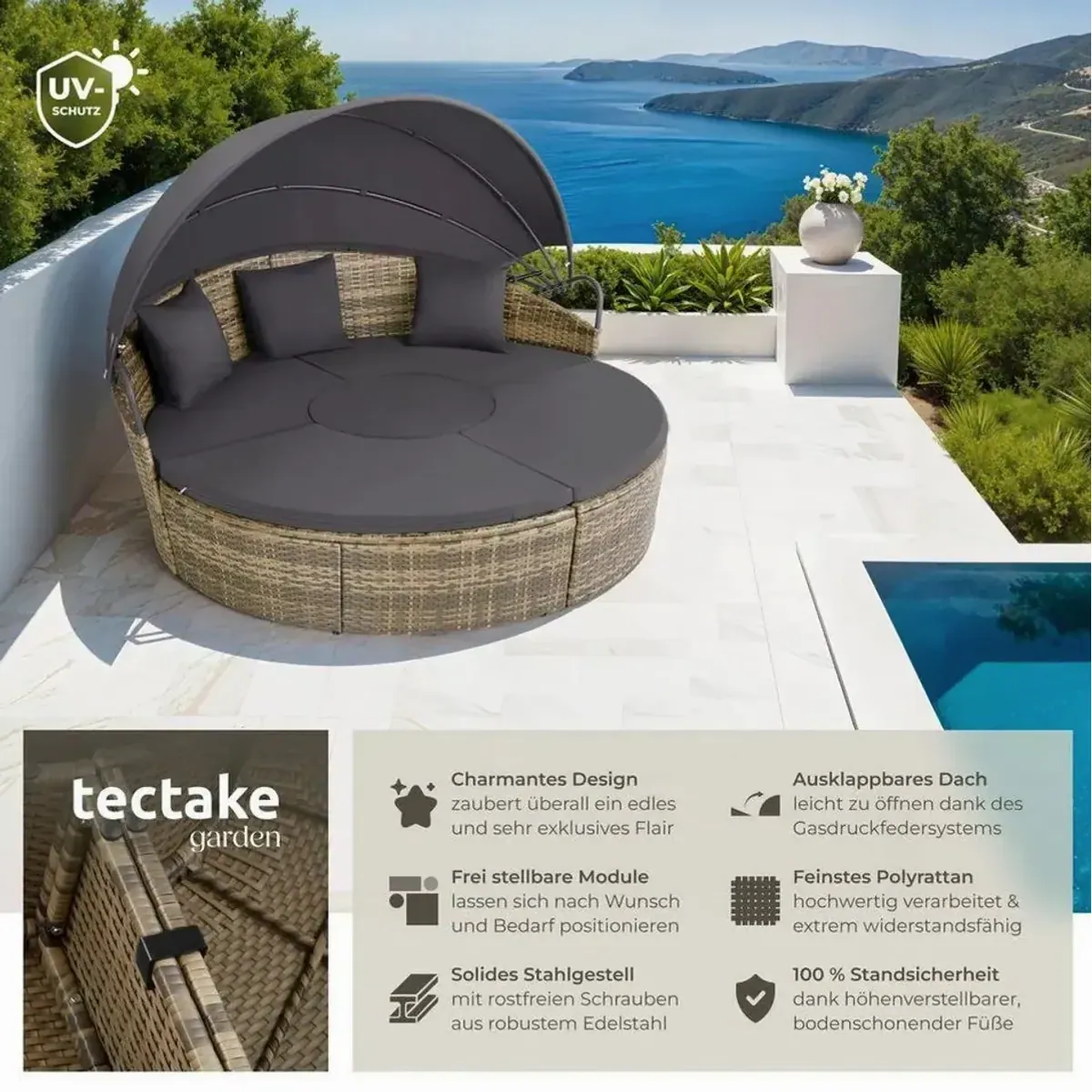 tectake Santorin Sonneninsel, UV-beständig, flexibel anpassbar, hochbelastbar 2